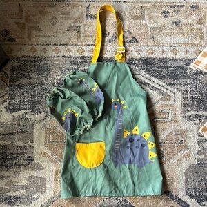 Kids Dinosaur Apron and Cap Set - Green and Yellow